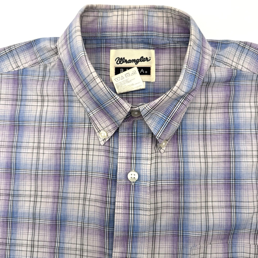 Wrangler Button Down Men Large Purple Riata Plaid Short Sleeve MR2088A Western